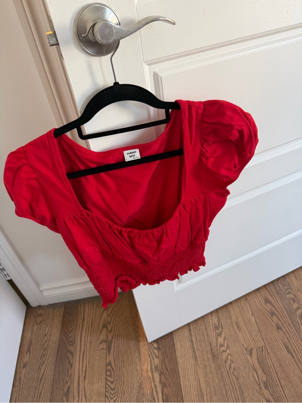 Sunday Best Bright Red Puff-Sleeve Square Crop Top